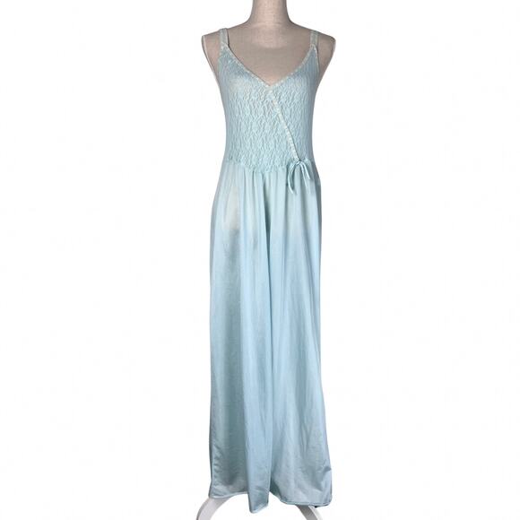 Elissia Other - Vintage Elissia Blue Lace Satin Nightgown Slip Dress Coquette Cottagecore M